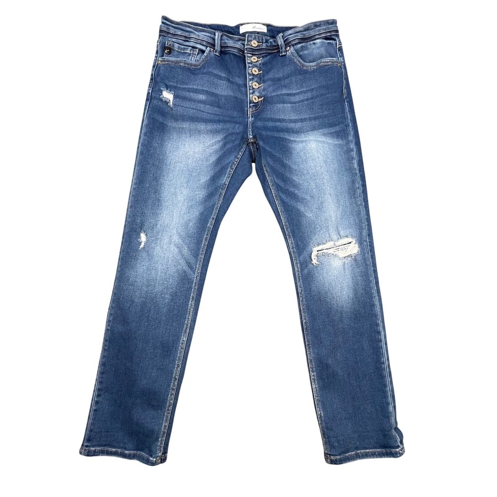 KanCan Blue Distressed Button Fly Straight Leg Jeans Women XL KC8599M-P